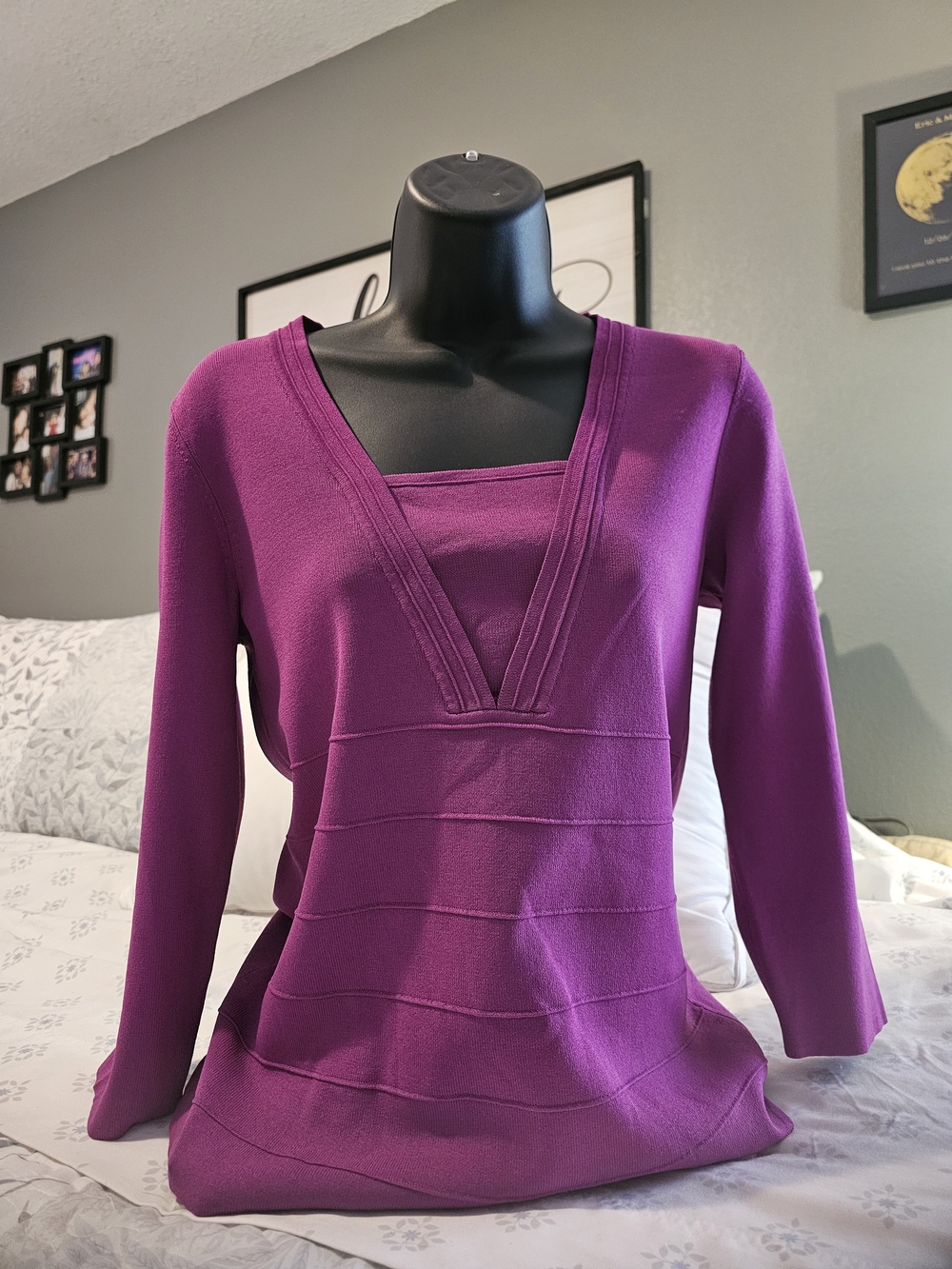 Cable & Gauge Purple V-Neck Layered Knit Top